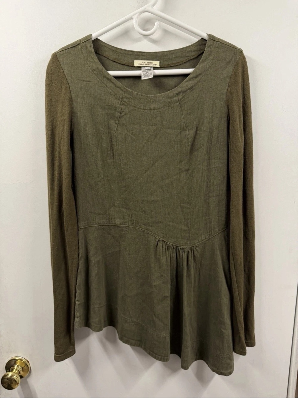 Prairie Underground Olive Gathered Waist Long Sleeve Top